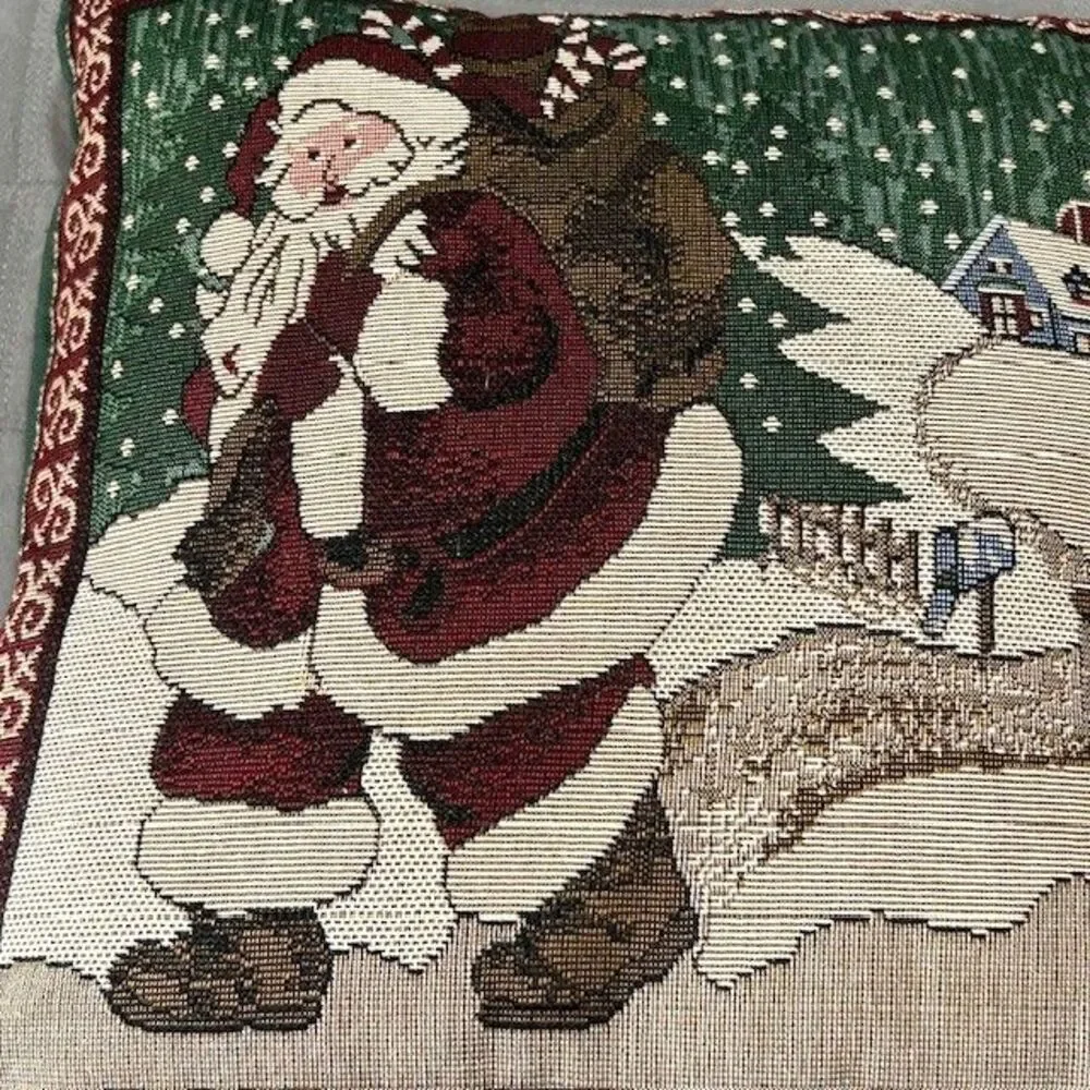 Vintage Double Sided Reed Christmas Santa Tapestry Pillow 12